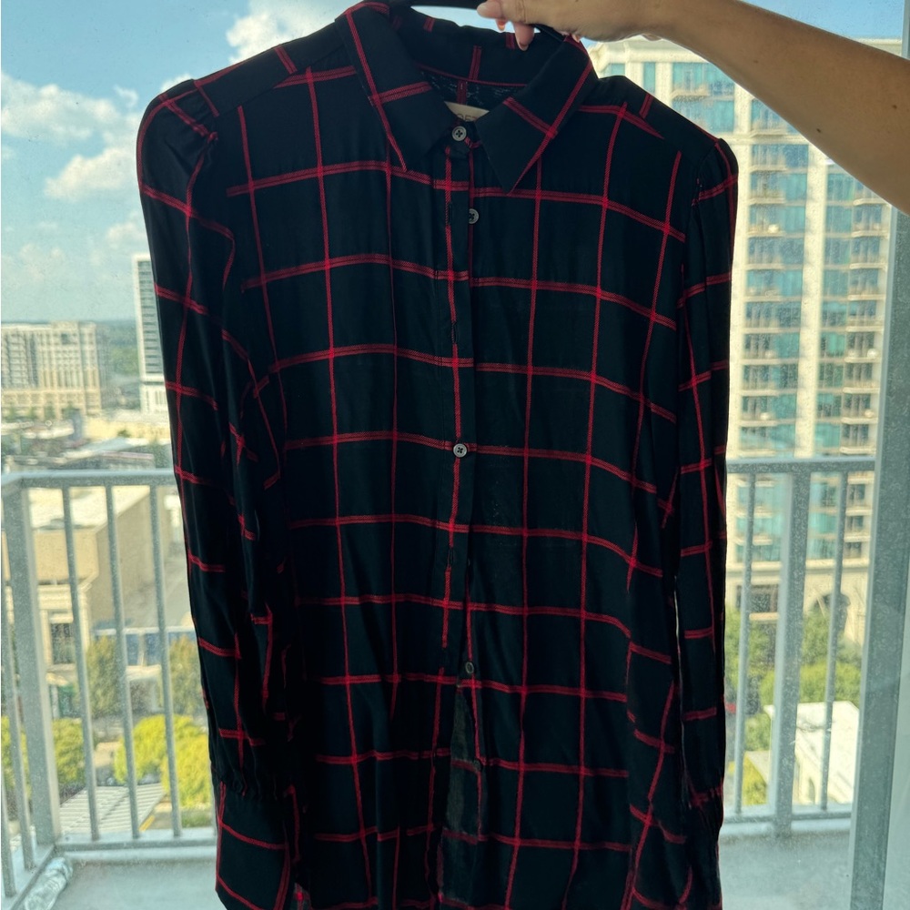 LOFT Black and Red Plaid Button Down Shirt